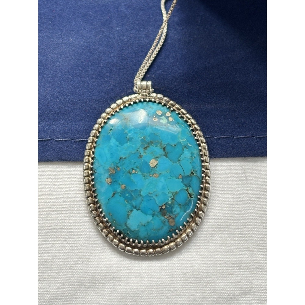 Beautiful Sterling Silver Copper Turquoise Oval Pendant and 16 Inch Chain - Picture 8 of 11